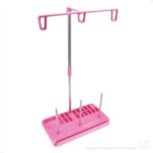 PORTA FIO 3 CONES COM PORTA BOBINA PORTÁTIL PARA MÁQUINA DOMÉSTICA – ROSA