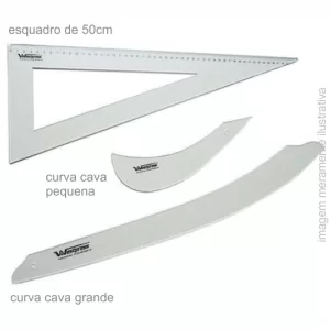 CONJUNTO DE RÉGUAS ESQUADRO PARA COSTURA EM ACRÍLICO – 50CM + CURVAS DE CAVA