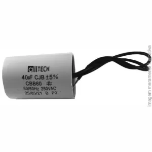 CAPACITOR 40UF PARA MOTOR DE MÁQUINA DE COSTURA 250V 50/60HZ COM FIO