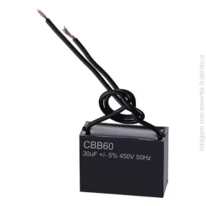 CAPACITOR PARA MÁQUINA DE COSTURA QUADRADO CBB60 30UF 450V 50HZ COM FIO