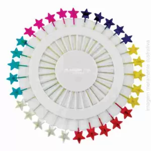 DISCO DE ALFINETE DE CABEÇA ESTRELA COLORIDO TAMANHO 5,5CM COM 30 UNIDADES
