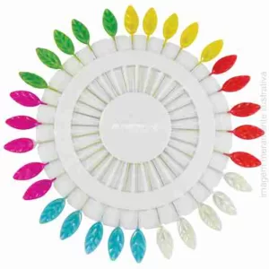 DISCO DE ALFINETE DE CABEÇA FOLHA COLORIDO TAMANHO 5,5CM COM 30 UNIDADES