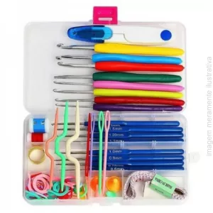 KIT DE CROCHÊ 16 AGULHAS CONTADOR MARCADOR COM ACESSÓRIOS - KTC16