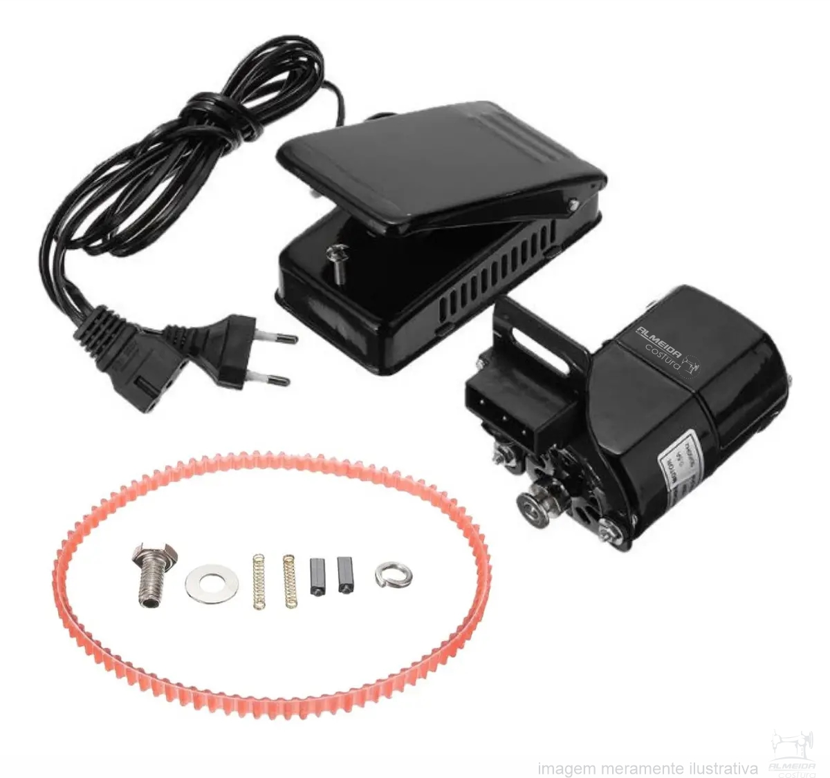 MOTOR EXTERNO COM PEDAL PARA MÁQUINA DOMÉSTICA PRETO 220V