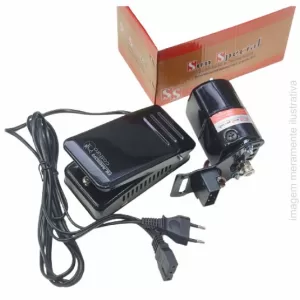 MOTOR COM PEDAL EXTERNO PARA MÁQUINA DE COSTURA DOMÉSTICA PRETO 220V